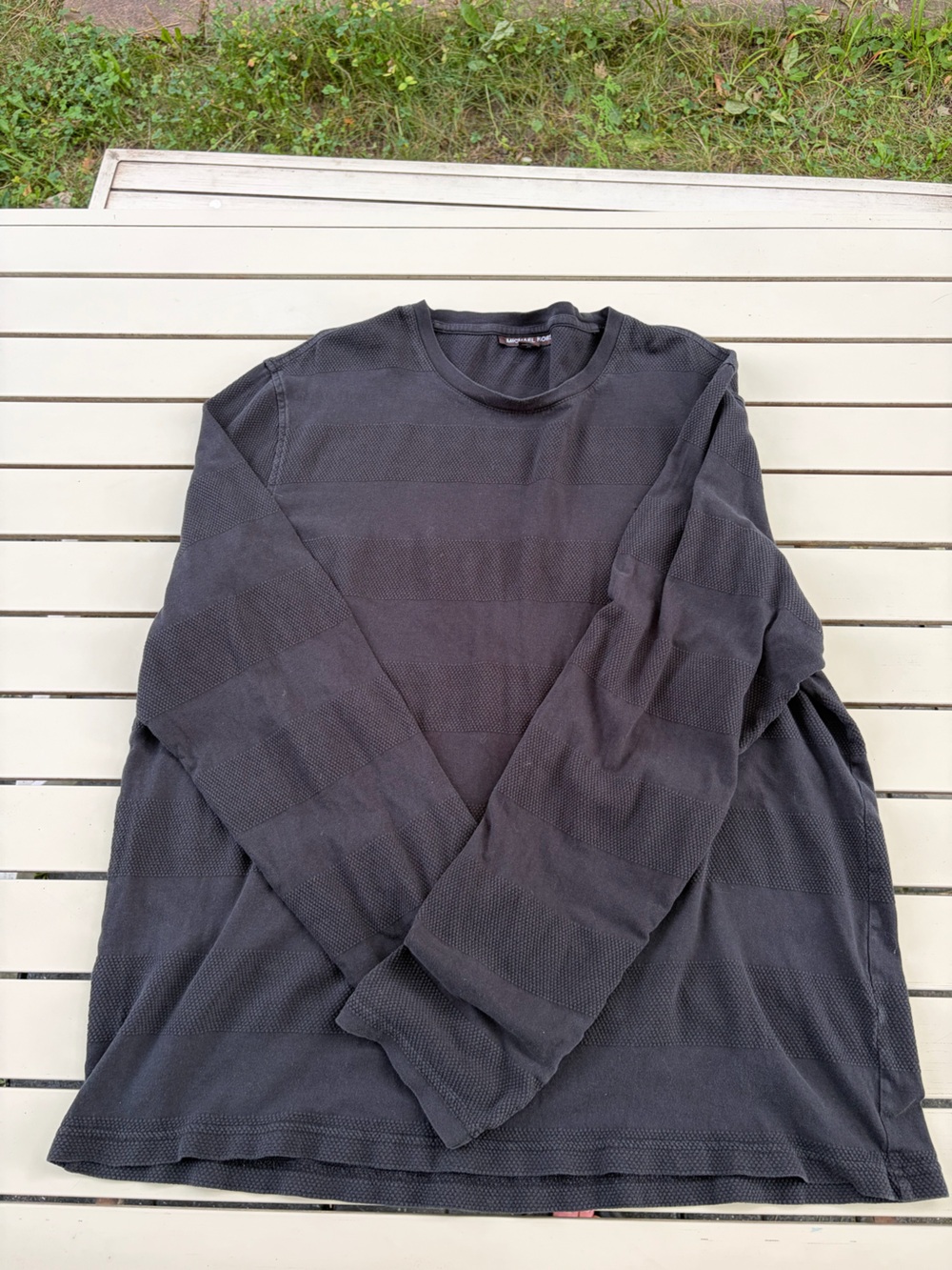 Michael Kors Men's Textured Black Crewneck Long Sleeve Shirt